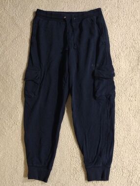 Champion Navy Cargo Sweatpants Joggers Adjustable Drawstring Waist Loose Baggy